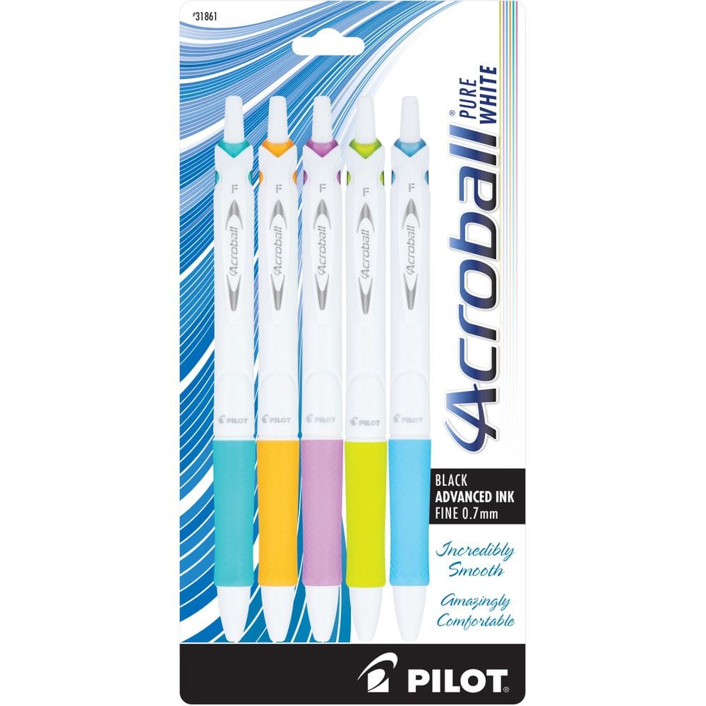 Canetas esferográficas PILOT Acroball PureWhite Black Ink, pacote com 5