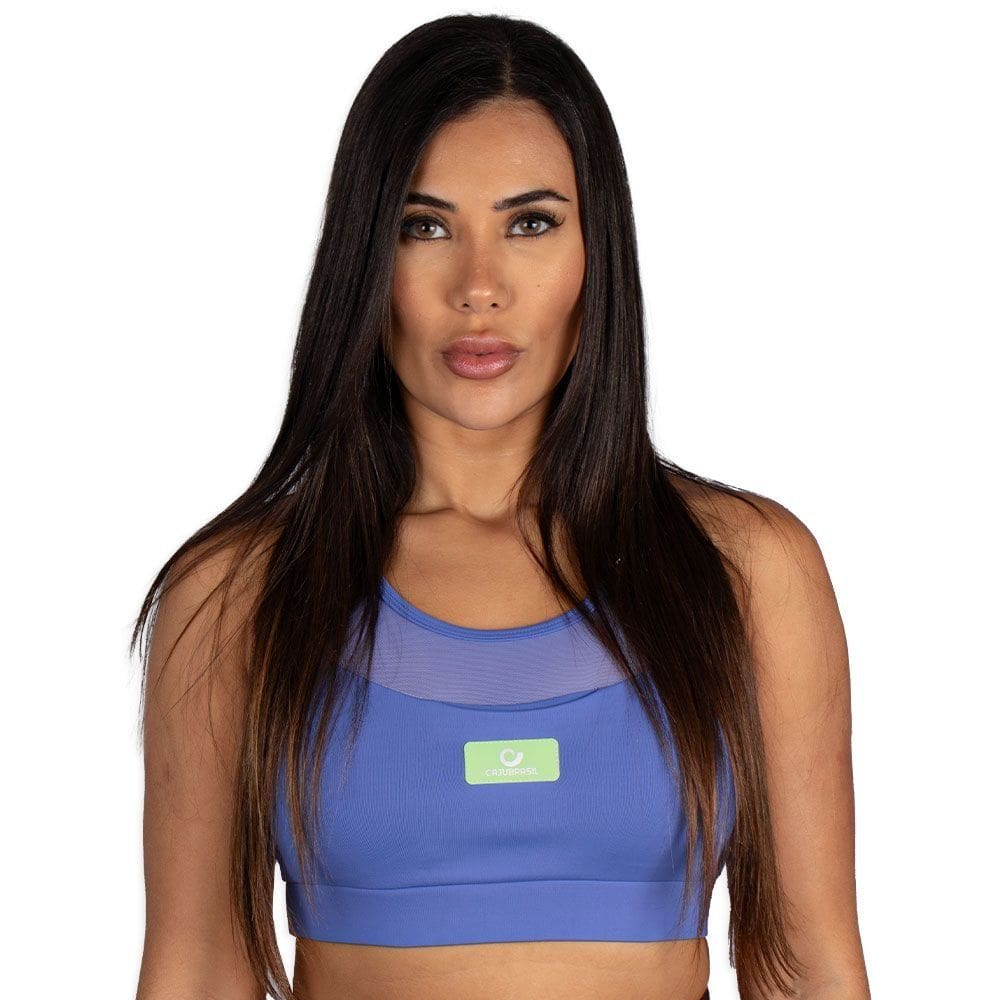 Top Caju Brasil Nz Azul Com Bolso Na Frente Feminino Fitness