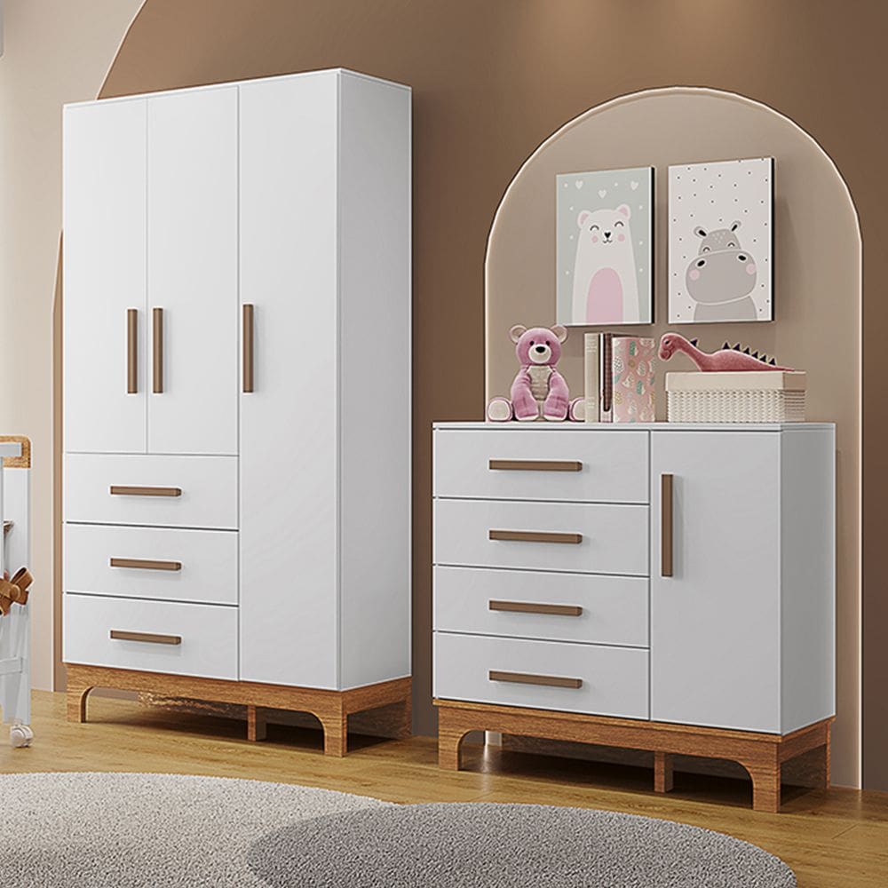 Kit Quarto Infantil Guarda-roupas e Cômoda Doçura Branco/savana