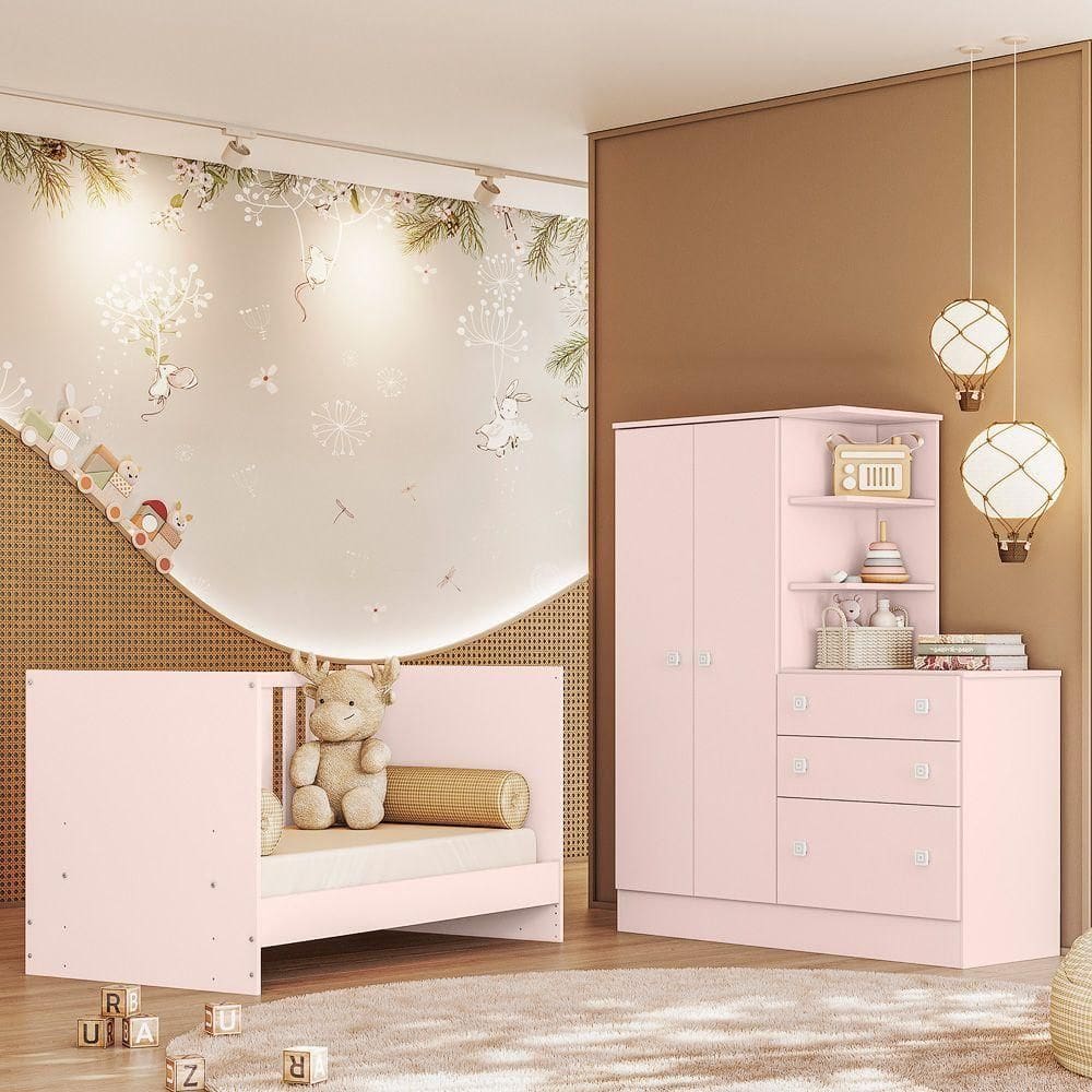 Jogo De Quarto Infantil Gr E Cômoda E Berço 1340 Doce Sonho rosa