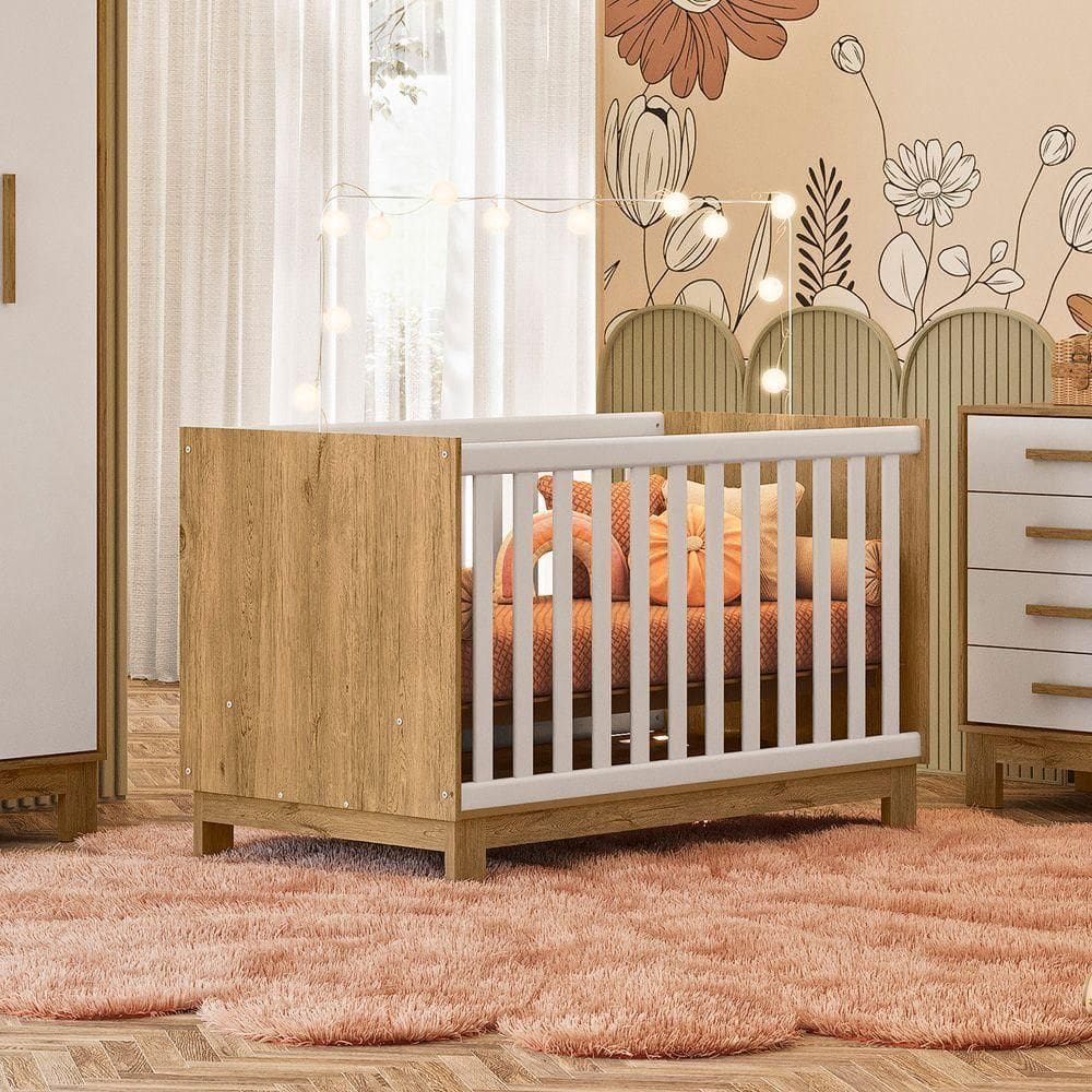 Berço Mini Cama Para Quarto Infantil Linha Slim freijo Toq-branco Acetinado