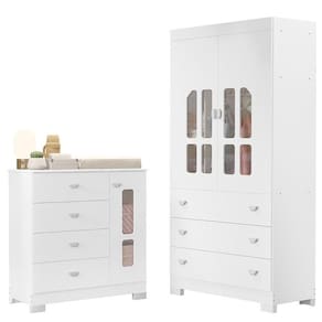 Guarda Roupa e Cômoda Infantil New Katatau Branco Acetinado - Reller