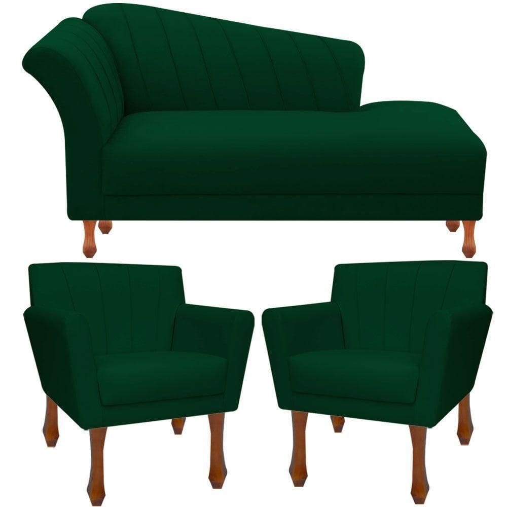 Kit Recamier Sofá Divã Clinica 180 + 2 Poltrona Iza Retro suede Verde