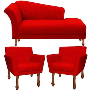 Kit Recamier Sofá Divã Clinica 180 + 2 Poltrona Iza Retro suede Vermelho