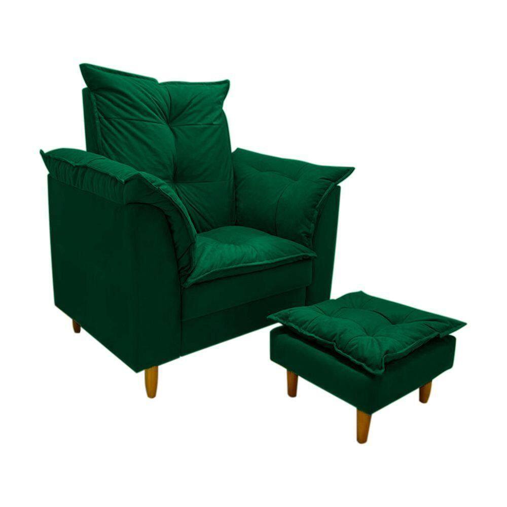 Poltrona De Amamentação + Puff Maite Pés De Madeira Dritex suede Verde