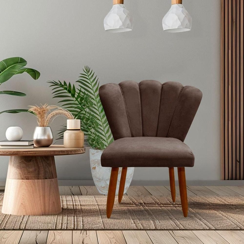 Poltrona Cadeira Pétala Penteadeira Dritex suede Marrom