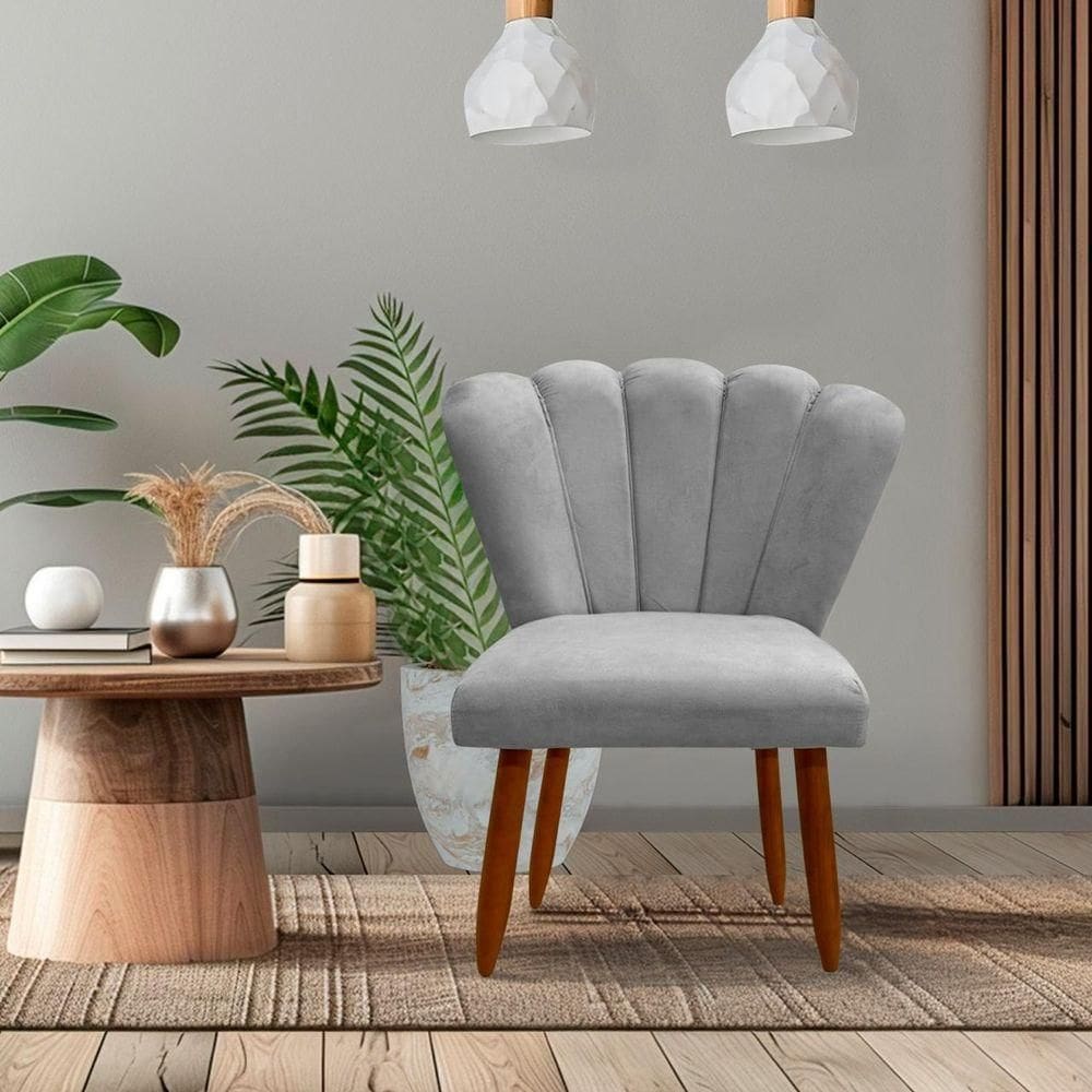 Poltrona Cadeira Pétala Penteadeira Dritex suede Cinza