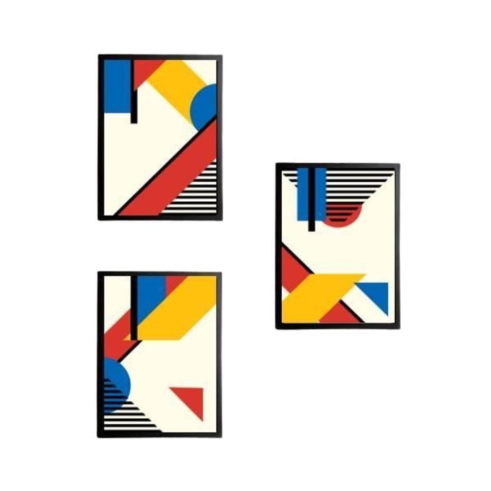 Quadro Decorativo Abstratos Mondrian Vidro 24X18Cm 3 Peças