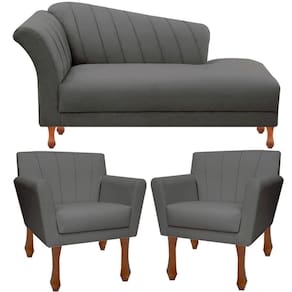Kit Recamier Sofá Divã Clinica 140 + 2 Poltrona Iza Retro suede Cinza