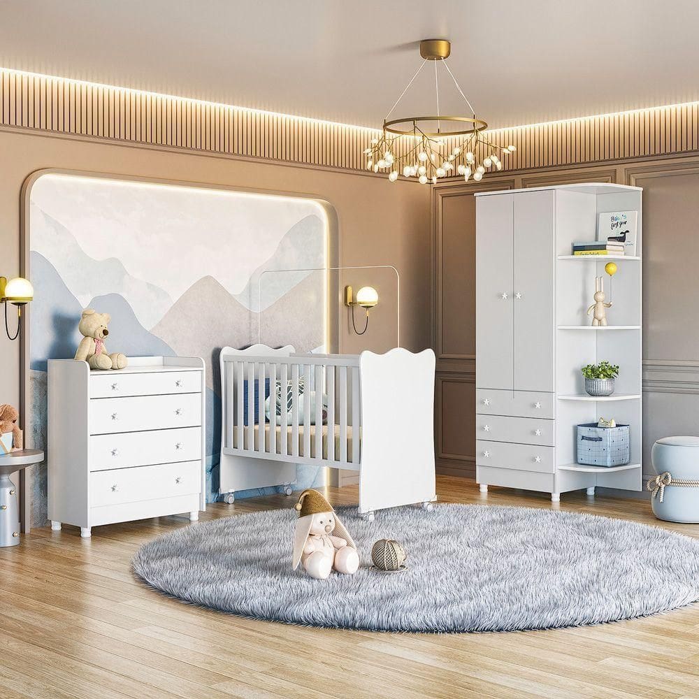 Jogo De Quarto Infantil Gr E Cômoda 2523 E Berço Doce Sonho branco