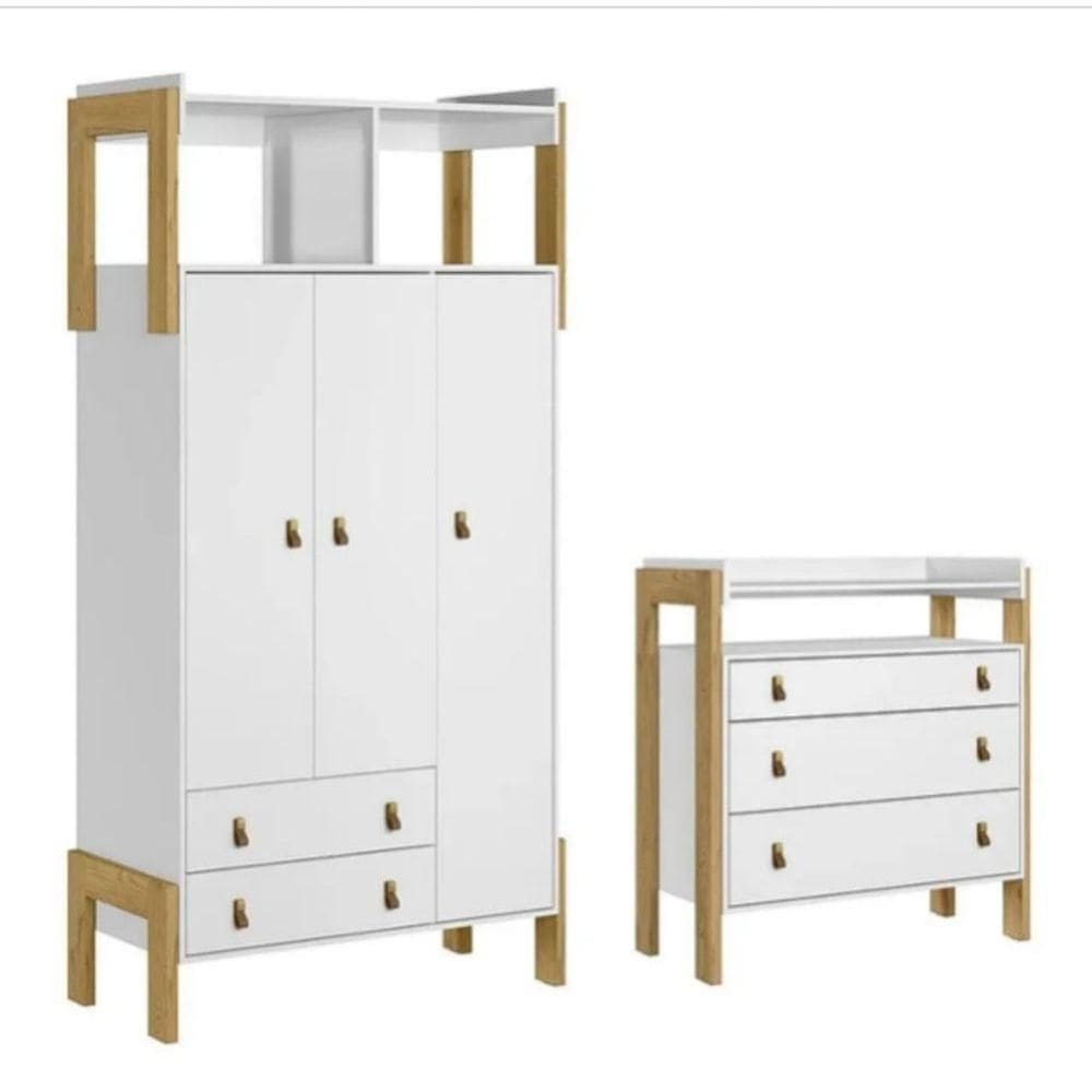 Jogo De Quarto Infantil Guarda Roupa E Cômoda Fantasia Branco Acetinado