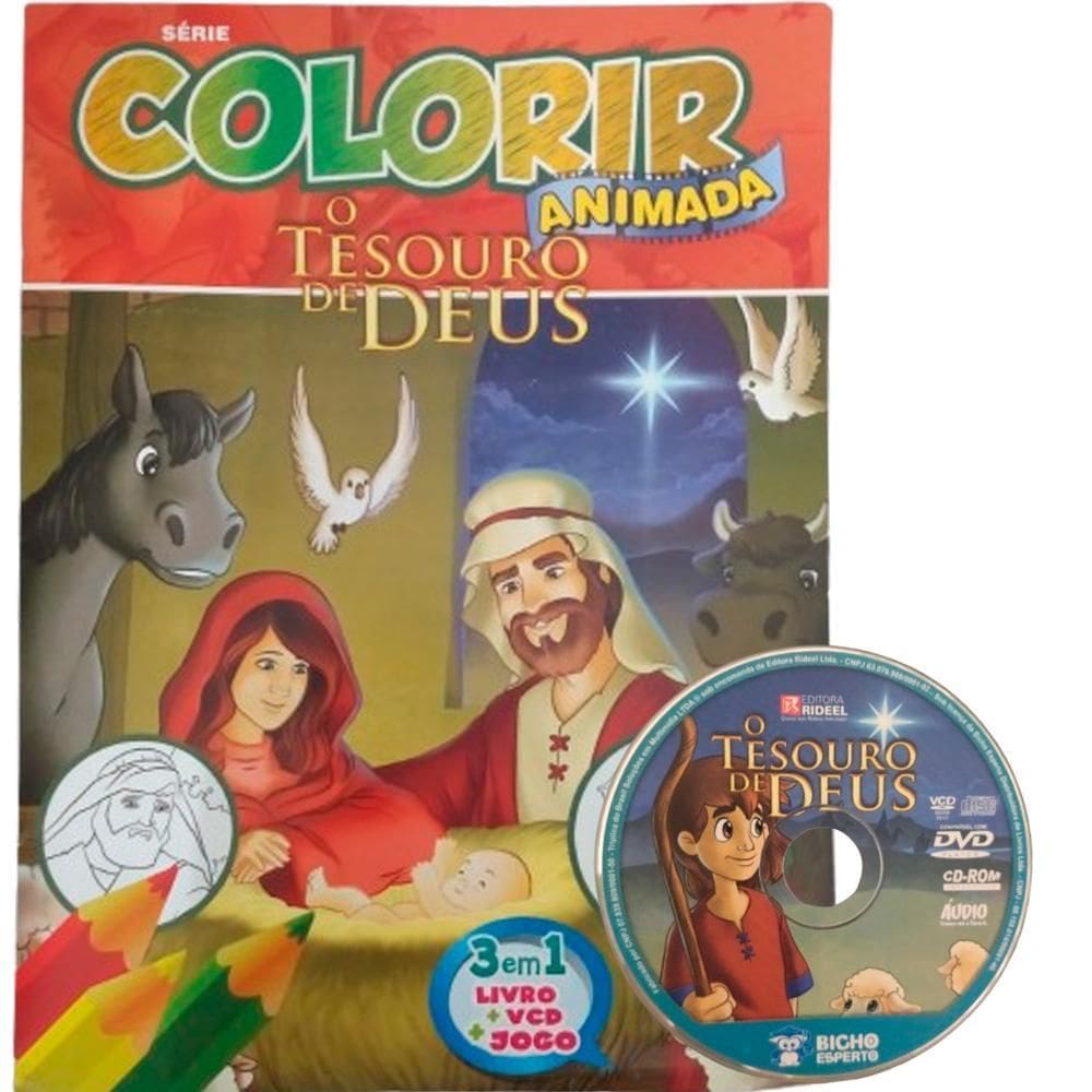 Série Colorir Animada O Tesouro Deus 3 Em 1 Livro +Vdc +Jogo