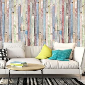 Papel De Parede Madeira Tábuas Coloridas Adesivo Sala Quarto