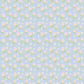 Papel Parede Floral Azul Com Rosas Vermelhas Autocolante
