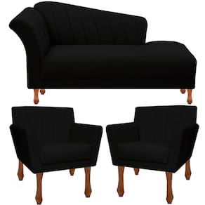 Kit Recamier Sofá Divã Clinica 160 + 2 Poltrona Iza Retro suede Preto
