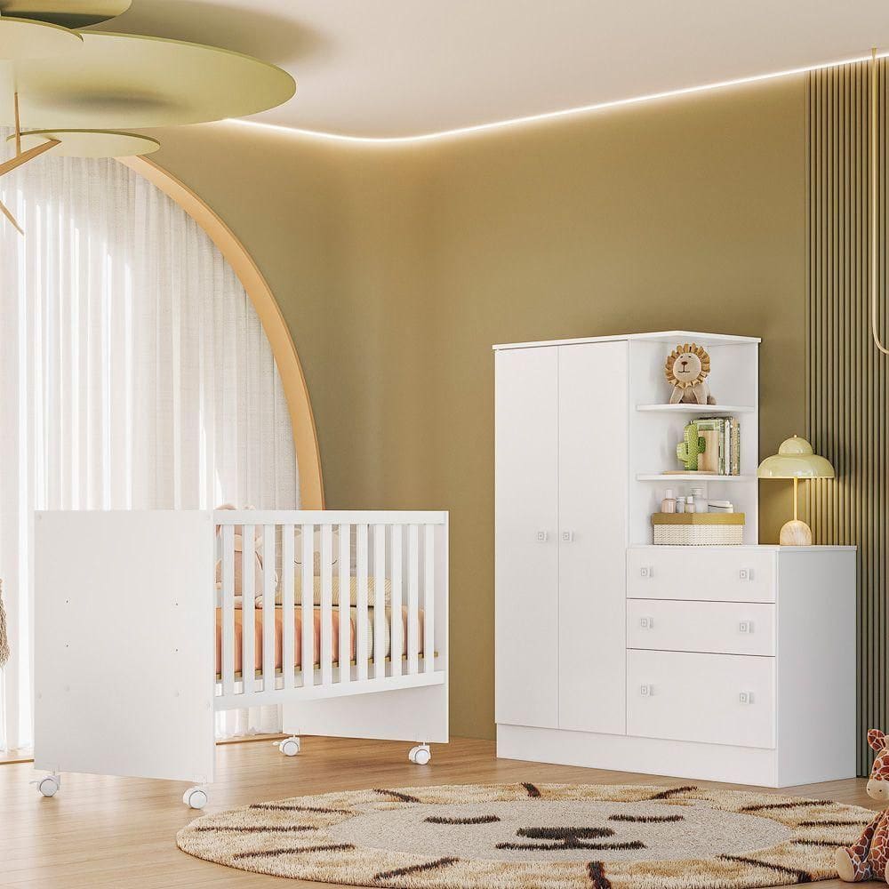 Jogo De Quarto Infantil Gr E Cômoda E Berço 3540 Doce Sonho branco-branco