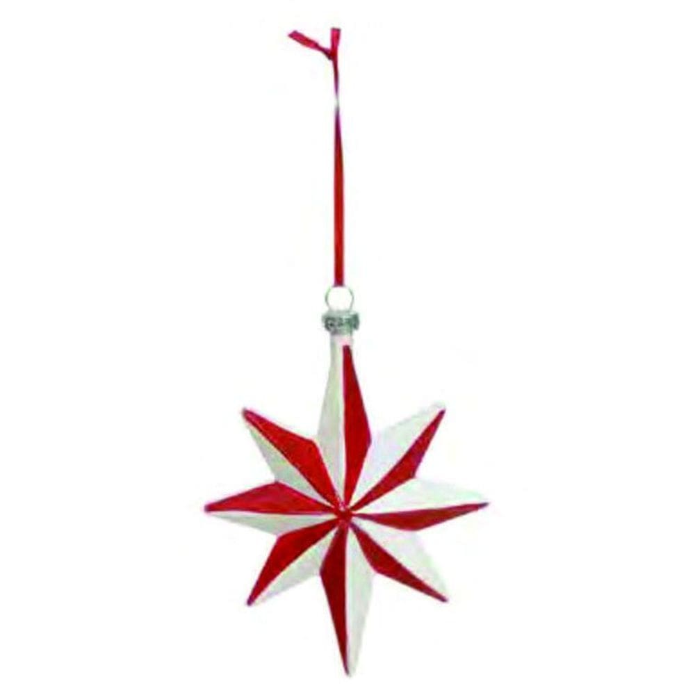 Enfeite Natal Pendurar Estrela Vermelho Branco 14X10,7X3,4Cm