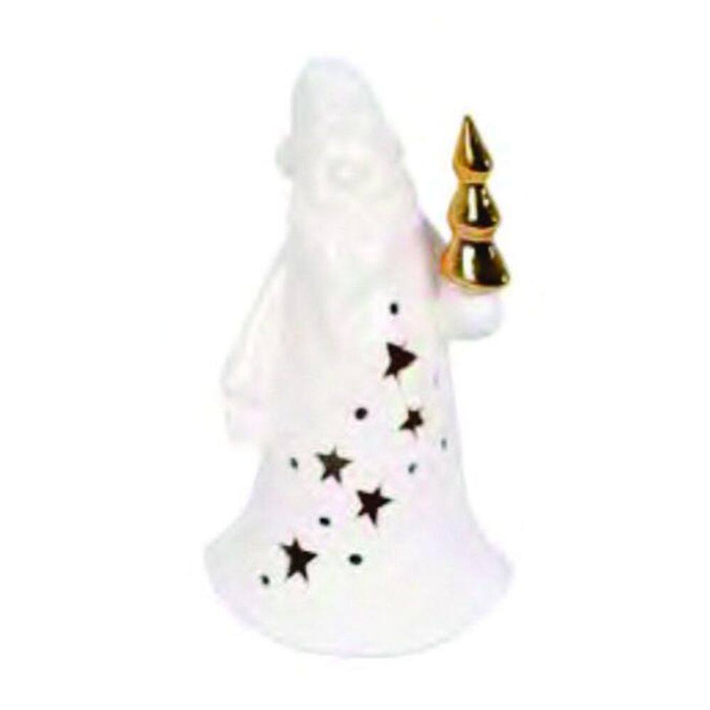 Enfeite Natal Ceramica Noel Branco E Dourado G 19X7X10Cm