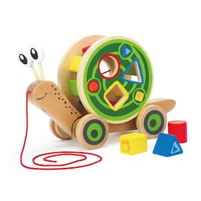 Pull Toy Hape Walk-A-Long Snail Toddler de madeira com classificador de formas