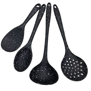 Utensílios De Cozinha Em Silicone Texturizado Para Servir Preto 4pç