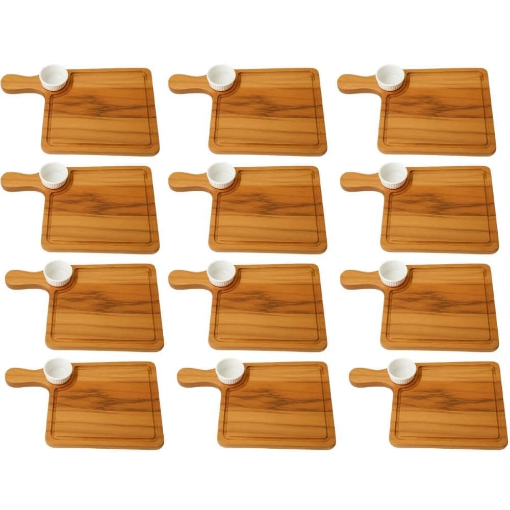 Kit 12 Tábuas Teca 35x22cm com Molheira 30ml para Servir Ham