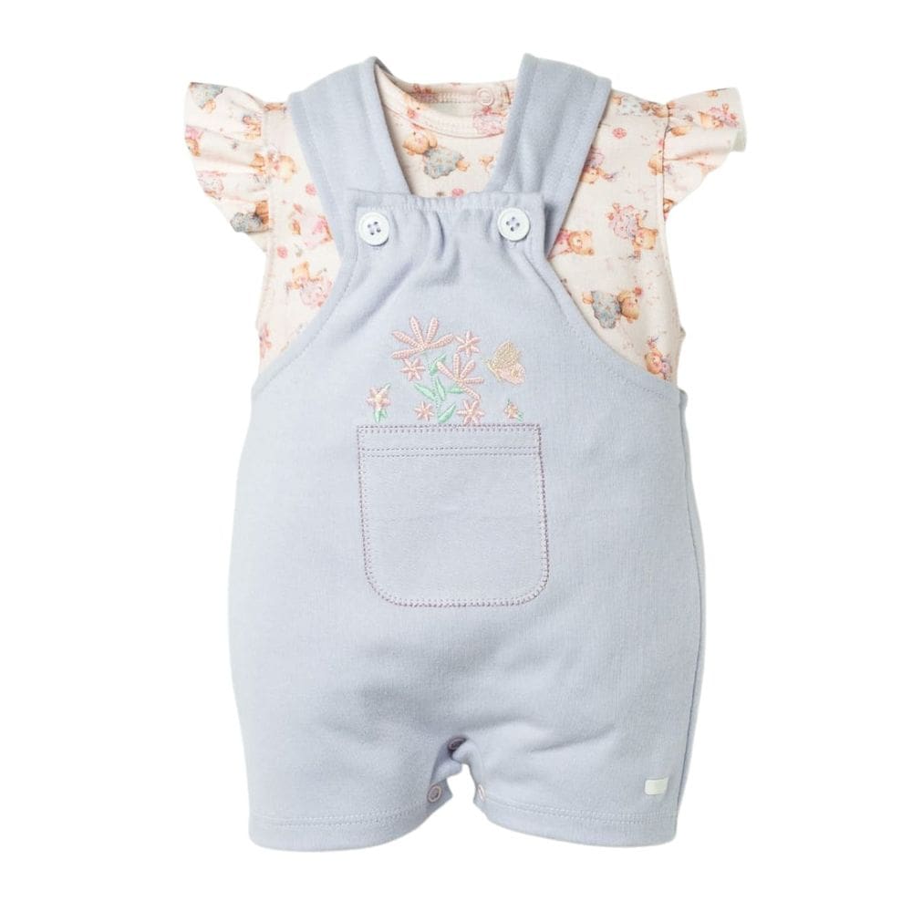 Macacão Jardineira Bebê Menina Curto + Body Rosa Aurora- Hug