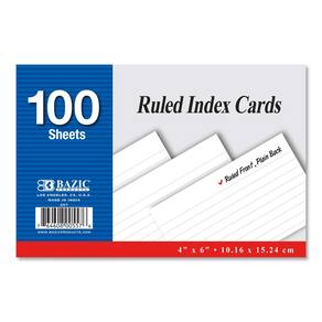 Cartão de índice BAZIC 100 Ct. 4 x 6 pautado branco