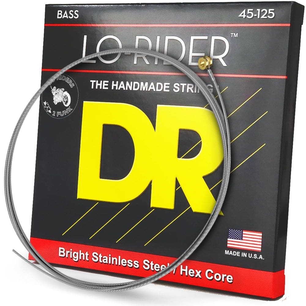 Cordas de baixo DR Strings Lo-Rider em aço inoxidável de 5 cordas