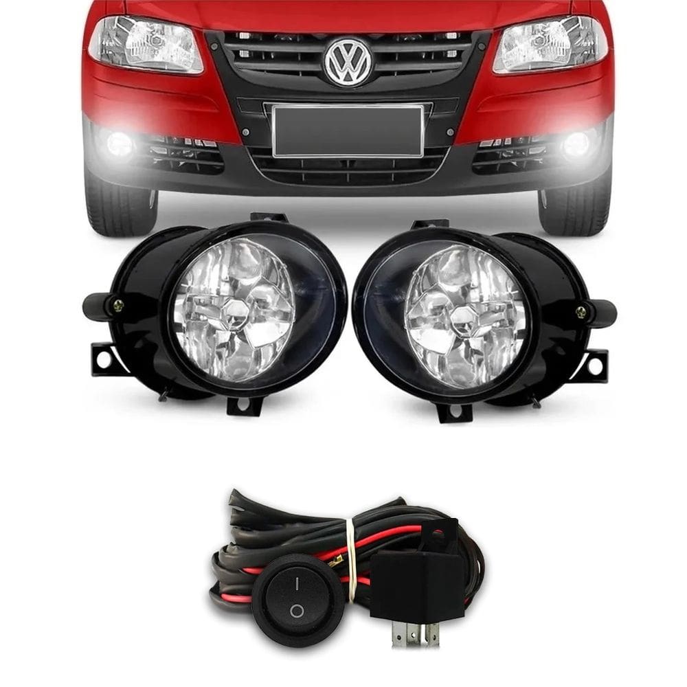 Kit Farol Neblina Milha Gol Parati Saveiro G4 2003 até 2014 Fox 2003 até 2009 botão universal