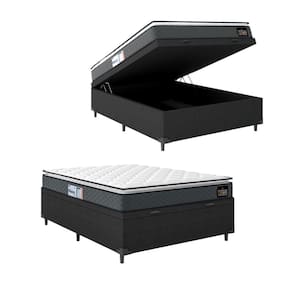 Cama Baú Casal Colchão Espuma D33 Pillow Top Millenium 138x188x60cm Cinza/Preto Hellen - Suporta até 120kg por Pessoa Preto