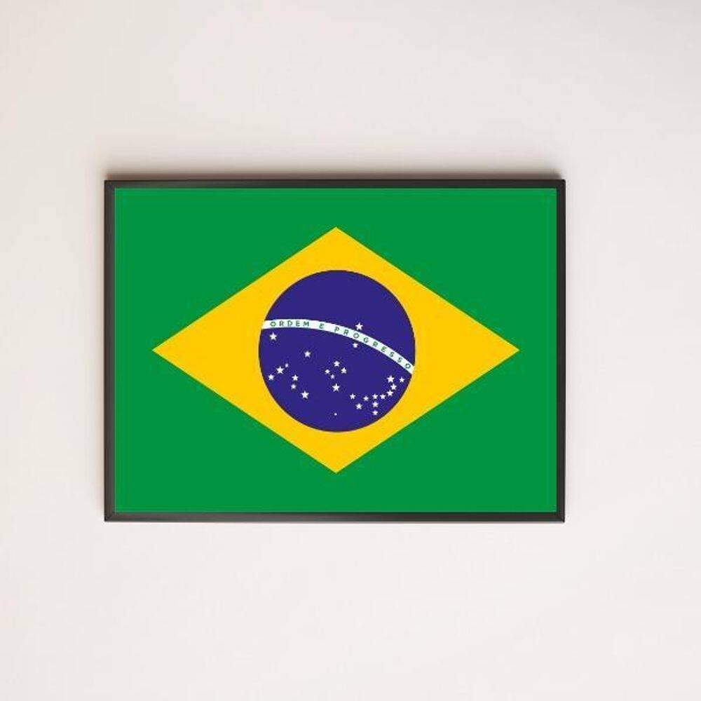 Quadro Decorativo Bandeira Brasil 33X24Cm - Com Vidro