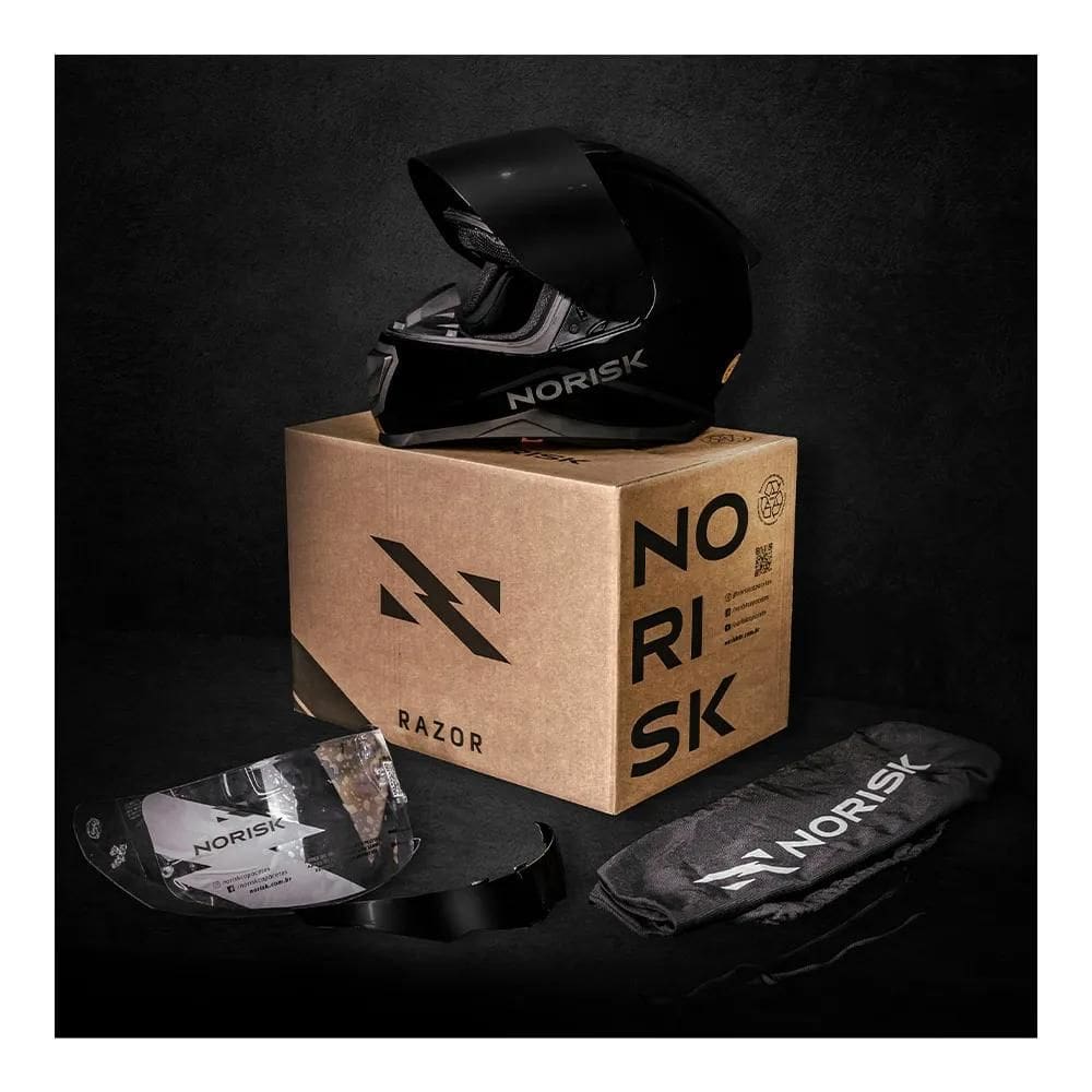 Capacete Norisk Razor Monocolor Solid Black Edition Viseira Fumê E Spolier