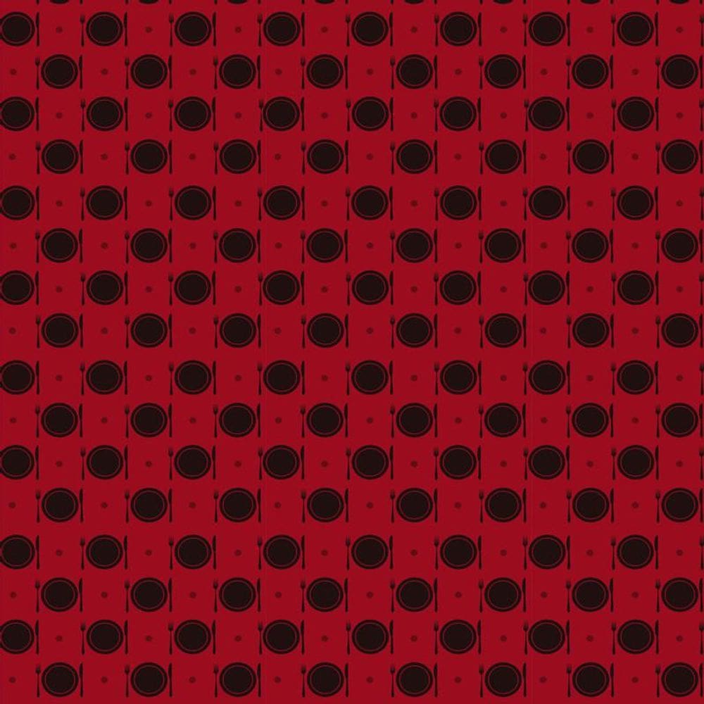 Papel Parede Vermelho Com Pratos E Talheres Cozinha Lavável