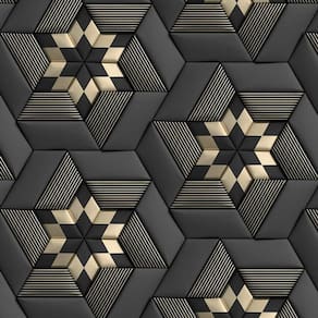 Papel De Parede 3D Preto E Dourado Geometrico Autocolante