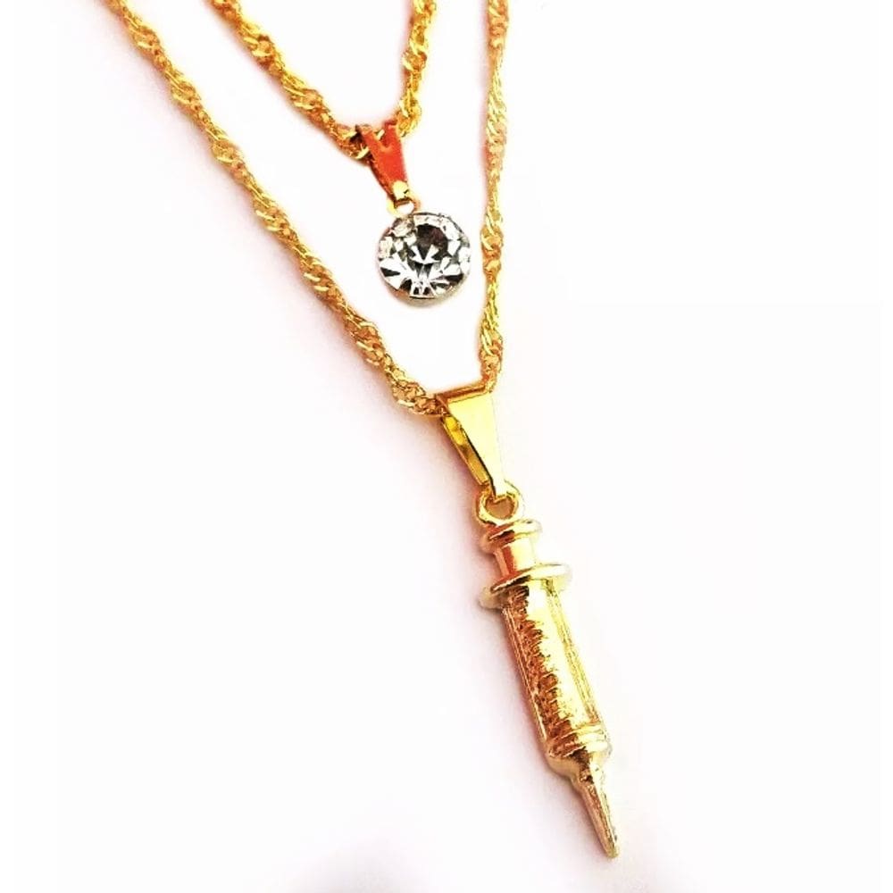 Cordão Duplo Ponto De Luz e Seringa Dourada Folheado