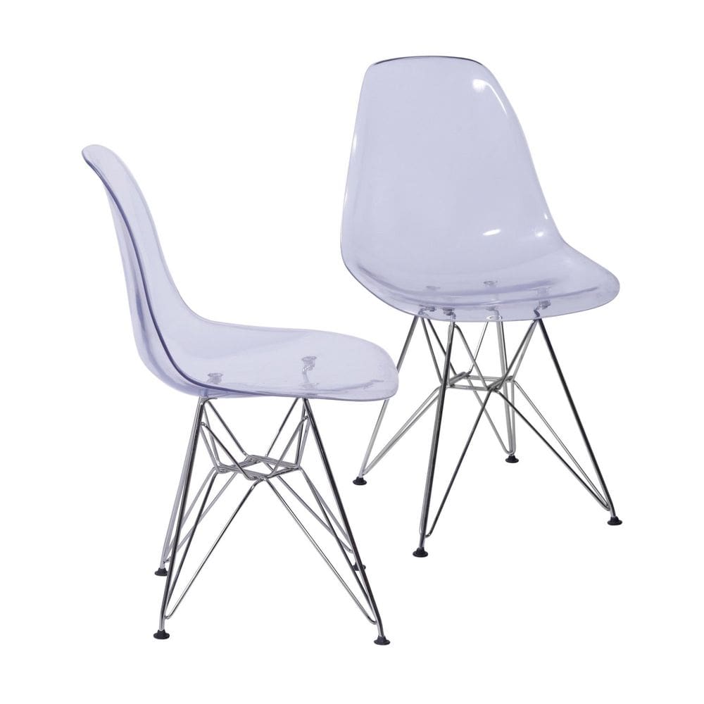 Kit 2 Cadeiras Eames Base Cromada Incolor