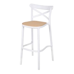 Banqueta Alta em Polipropileno com Encosto Plats Branco/Bege