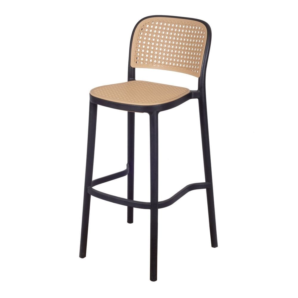Banqueta Alta em Polipropileno com Encosto Amis Preto/Bege