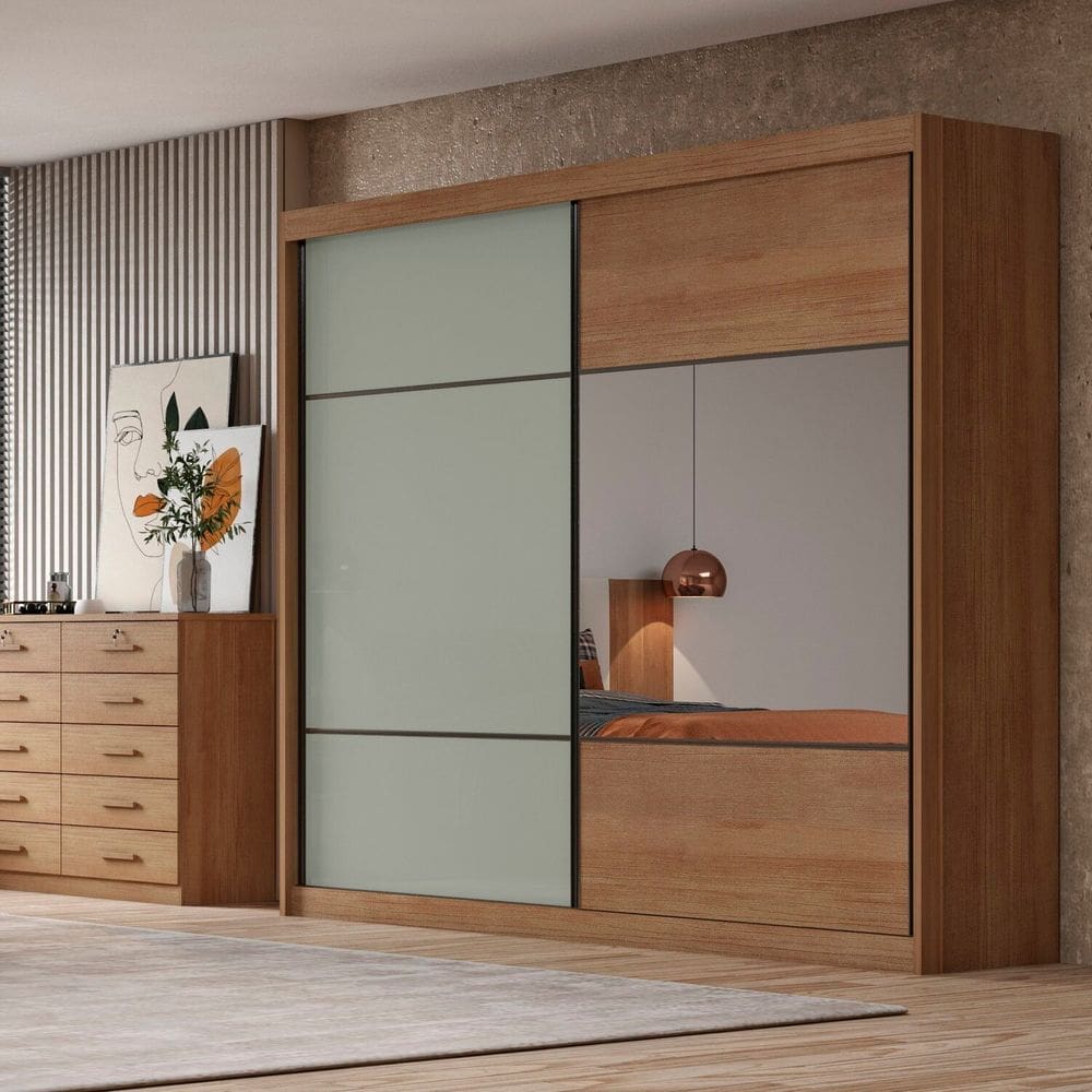 Móveis para Quarto Guarda-roupa Casal Mdf Blumenau Cumaru/Cinza