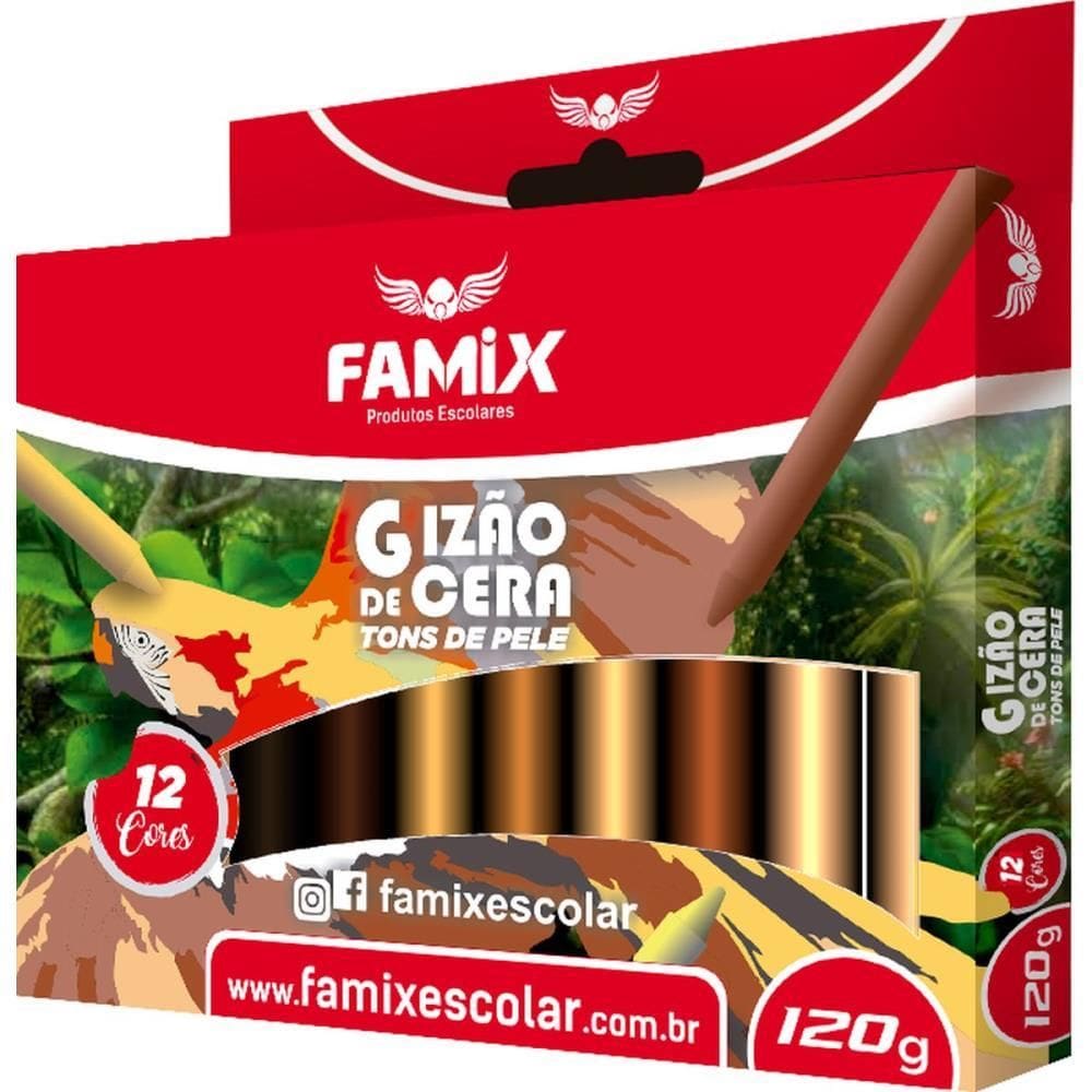 Giz De Cera Jumbo 12 Cores Tons De Pele Red.120g 6un - Famix