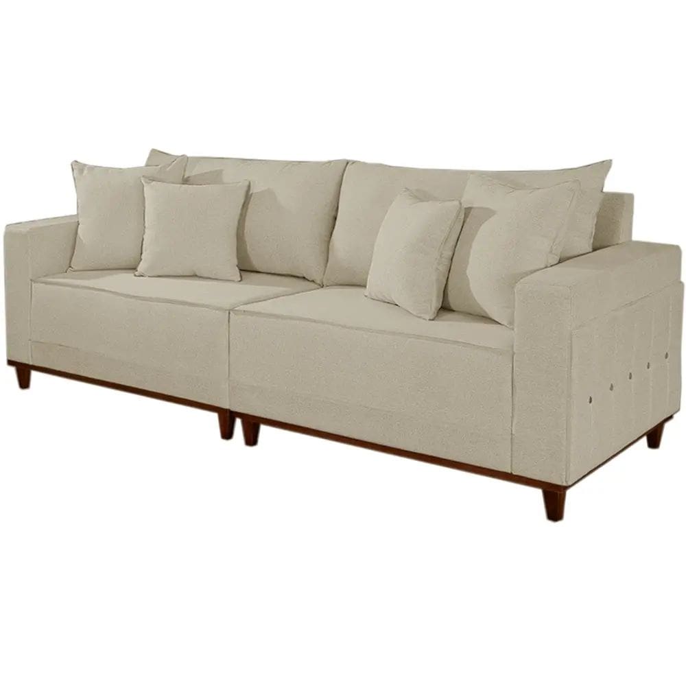Sofá Living Lufer em Linho 4 Lugares com Almofadas Soltas 236cm Cor Bege