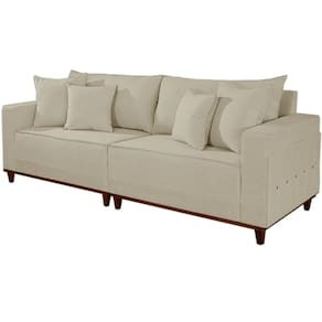 Sofá Living Lufer em Linho 4 Lugares com Almofadas Soltas 236cm Cor Bege