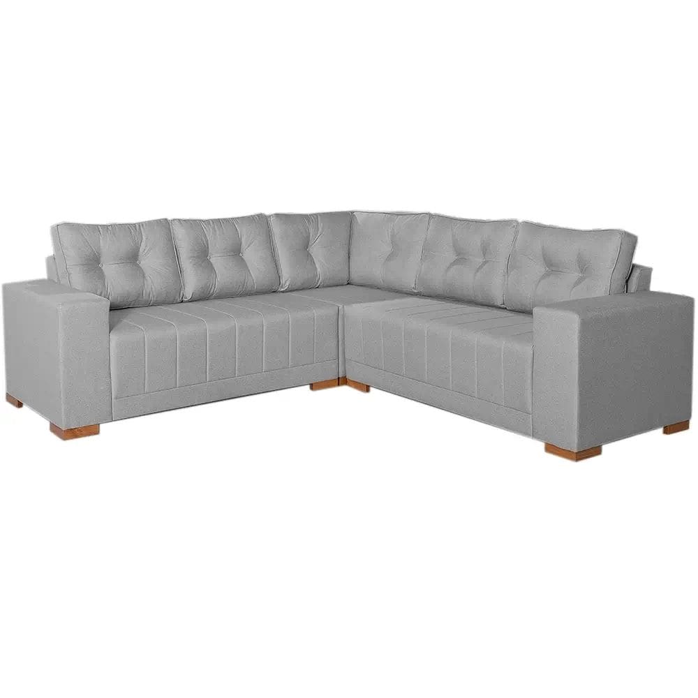 Sofá de Canto Bonfim 7 Lugares 236cm x 236cm Tecido Linho Lufer Cor Cinza