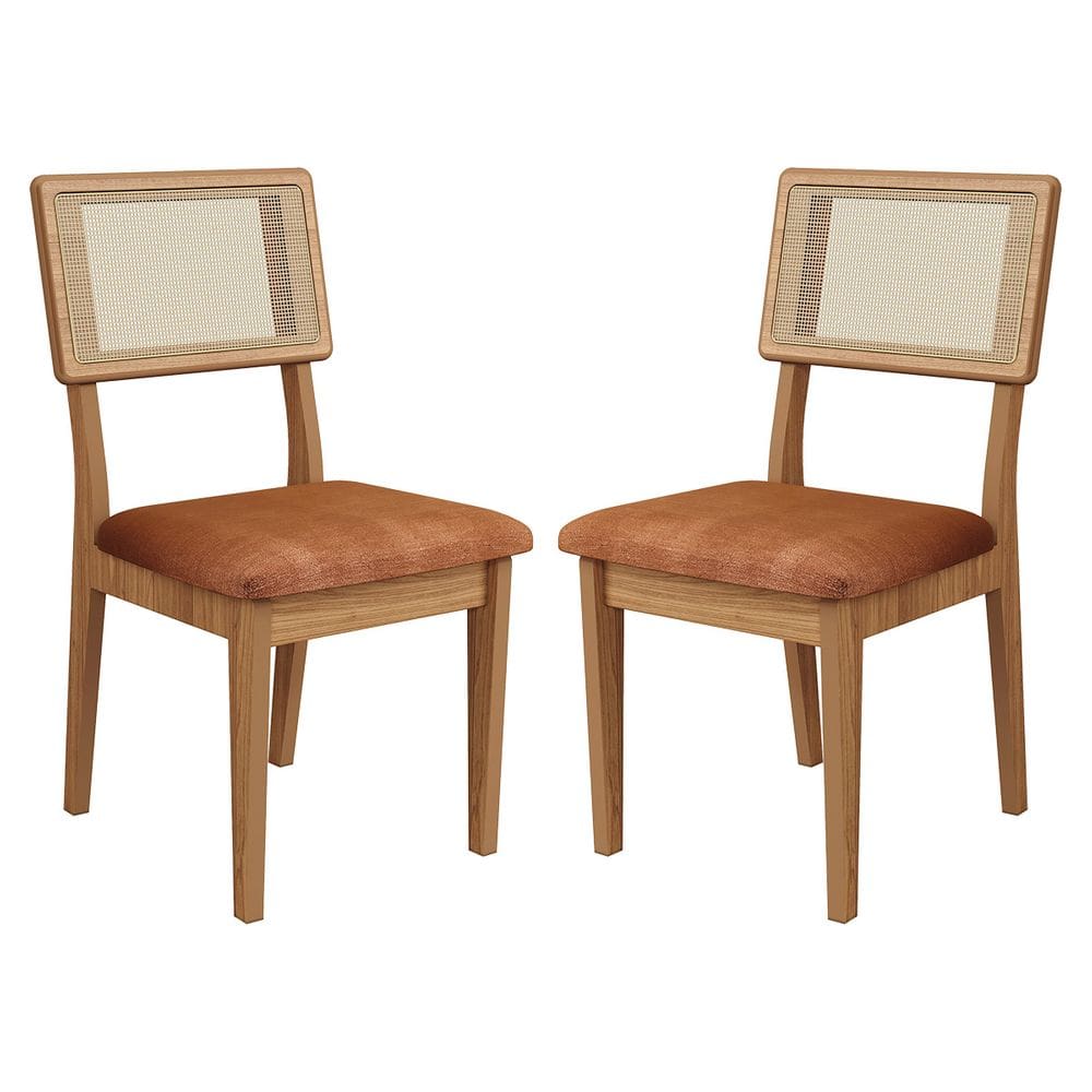 Kit 2 Cadeiras com Assento Estofado Encosto em Tela 100%MDF Freijó Veronese Dalla Costa