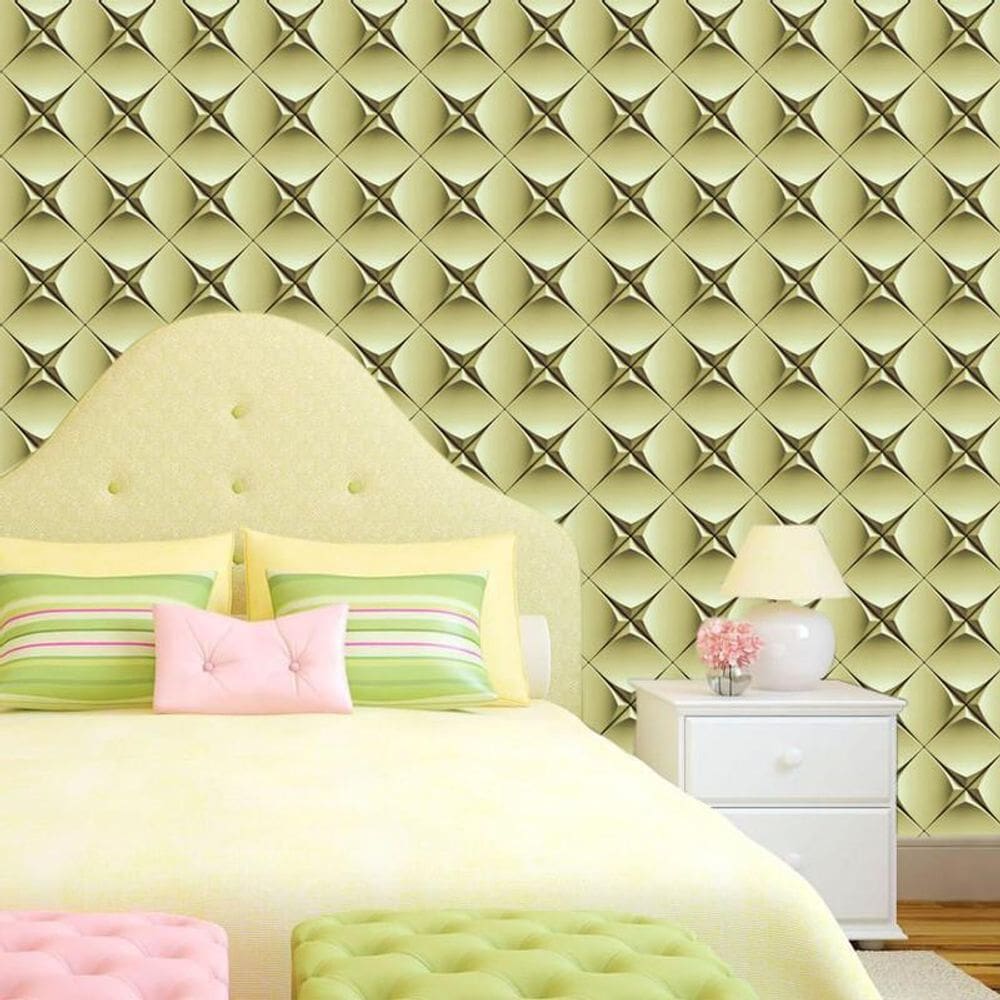 Papel Parede Quadradinhos Amarelo Dourado Autocolante Sala