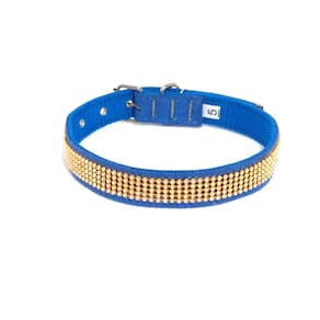 Coleira camurça com strass azul tamanho nº. 05