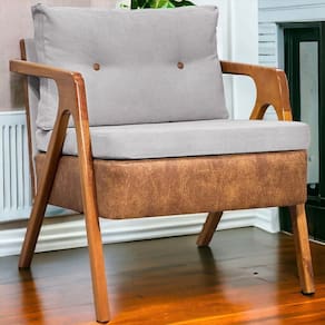 Poltrona Decorativa Para Sala Recepção Consultório Escritório Cadeira Laura Corino Peroba e Linho