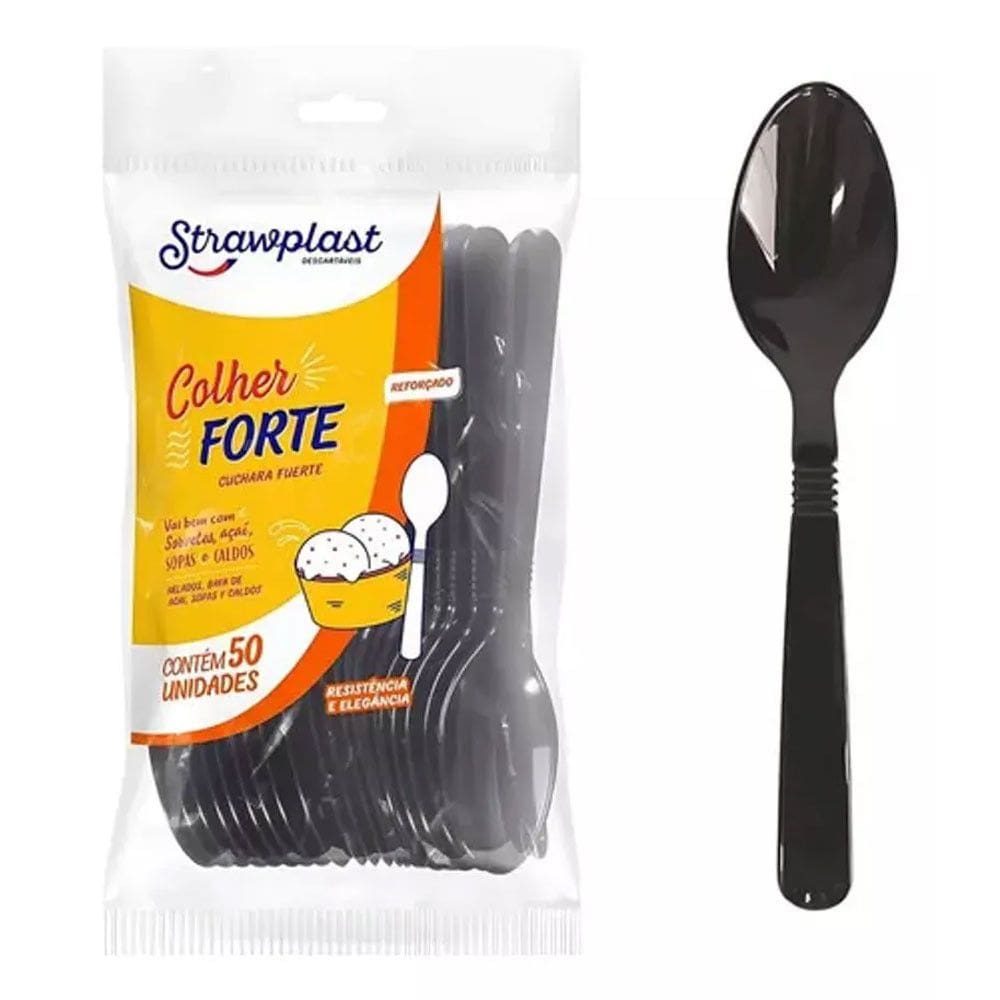 Colher Forte Preta cx c/500 (10x50) - Strawplast