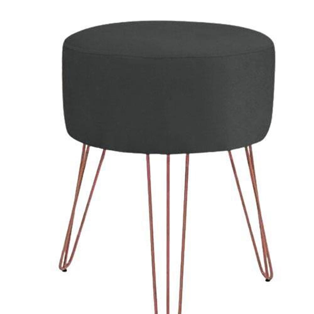 Puf Puff Suede Preto Pés De Ferro Bronze Luxo Para Sala