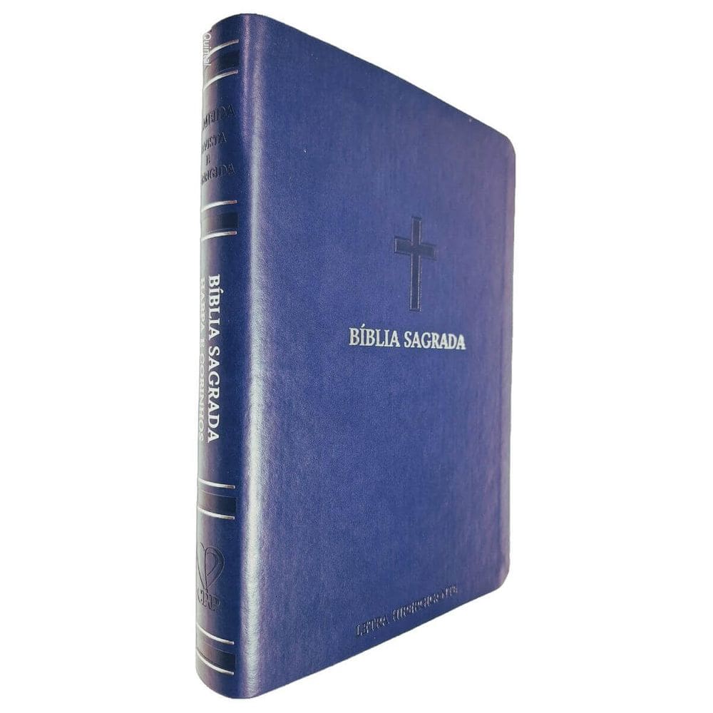 Bíblia Sagrada ARC Full Color Capa PU Luxo Cruz Azul PDA PJV PED MC Harpa Avivada e Corinhos Letra Hipergigante CPP